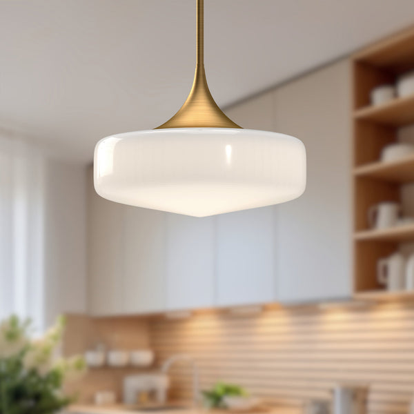 Salado 14" Pendant Light, Aged Gold/Glossy Opal Glass