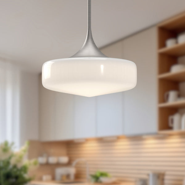 Salado 14" Pendant Light, Brushed Nickel/Glossy Opal Glass