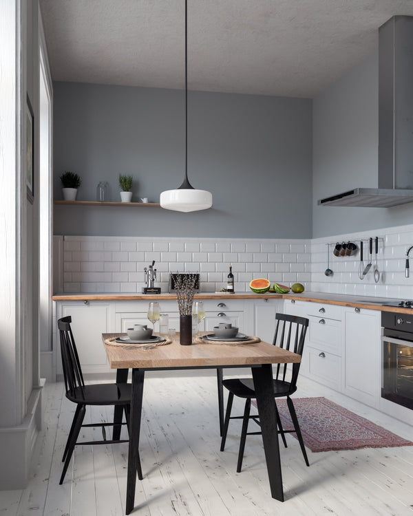 Salado 14" Pendant Light, Glossy Opal Glass/Matte Black