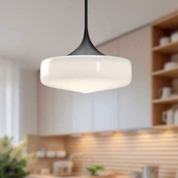 Salado 14" Pendant Light, Glossy Opal Glass/Matte Black