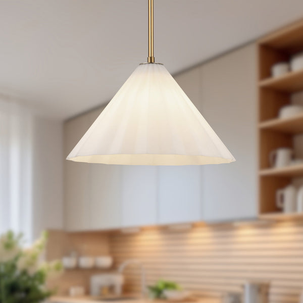Denton 14" Pendant Light, Aged Gold/Opal Glass
