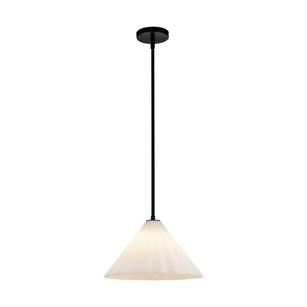 Denton 14" Pendant Light, Matte Black/Opal Glass