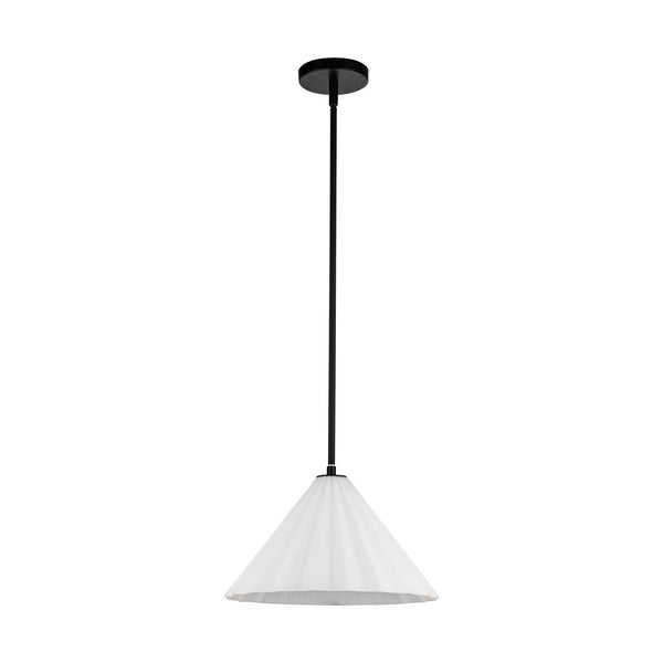 Denton 14" Pendant Light, Matte Black/Opal Glass