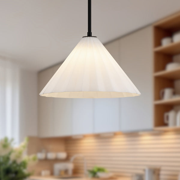 Denton 14" Pendant Light, Matte Black/Opal Glass