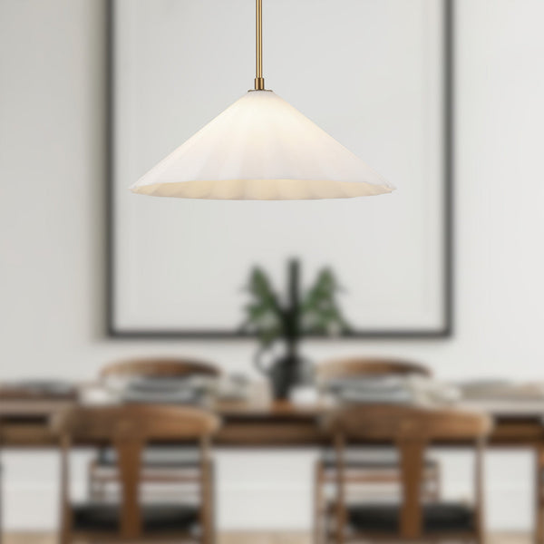 Denton 20" Conical Pendant Light, Aged Gold/Opal Glass