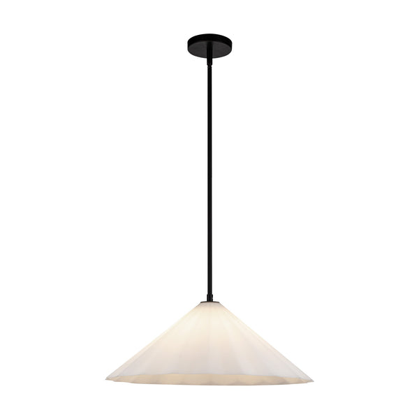 Denton 20" Conical Pendant Light, Matte Black/Opal Glass