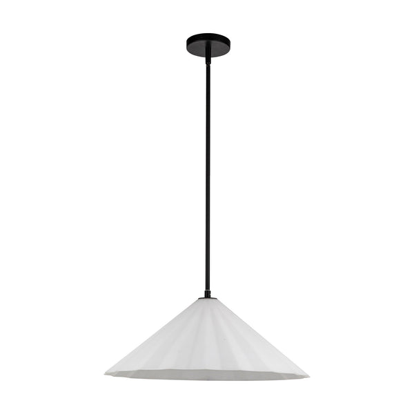 Denton 20" Conical Pendant Light, Matte Black/Opal Glass