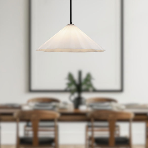 Denton 20" Conical Pendant Light, Matte Black/Opal Glass