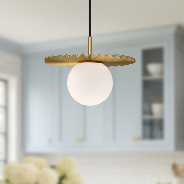 Vivian 12" Orb Pendant Light, Brushed Gold/Opal Matte Glass