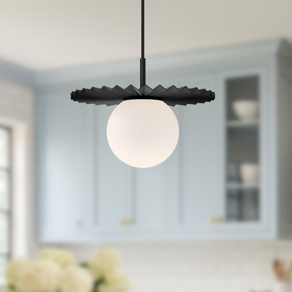 Odessa 12" Orb Pendant Light, Matte Black/Opal Matte Glass