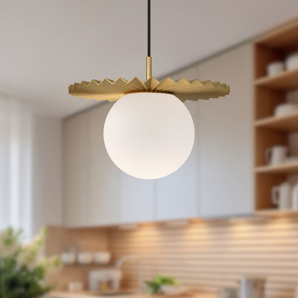 Odessa 14" Orb Pendant Light, Brushed Gold/Opal Matte Glass