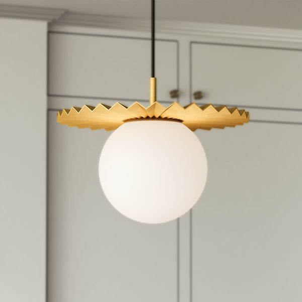 Odessa 14" Orb Pendant Light, Brushed Gold/Opal Matte Glass