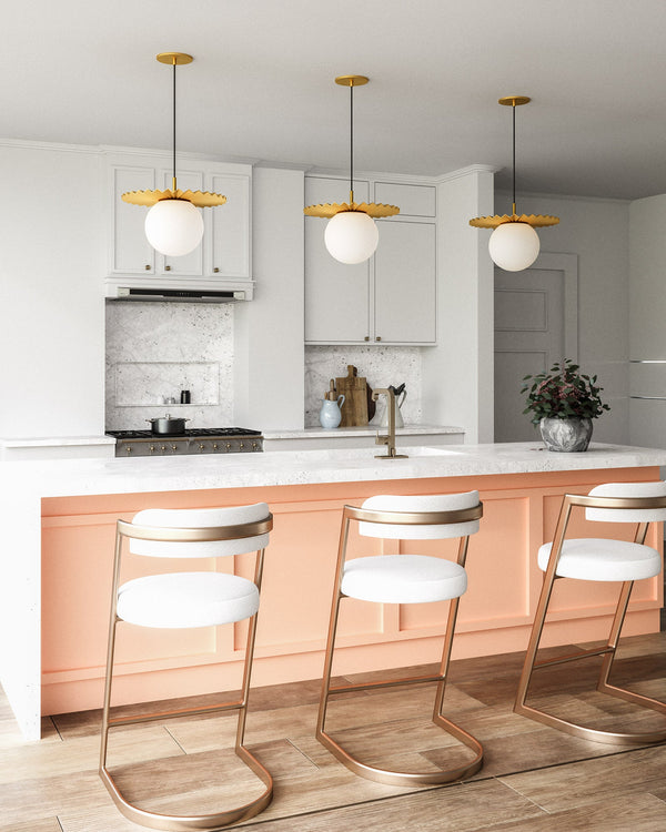 Odessa 14" Orb Pendant Light, Brushed Gold/Opal Matte Glass