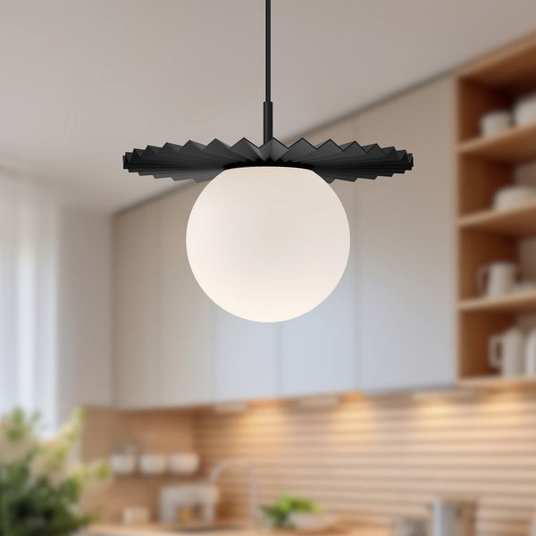 Vivian 14" Orb Pendant Light, Matte Black/Opal Matte Glass