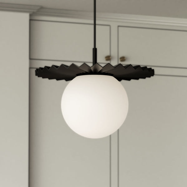 Vivian 14" Orb Pendant Light, Matte Black/Opal Matte Glass