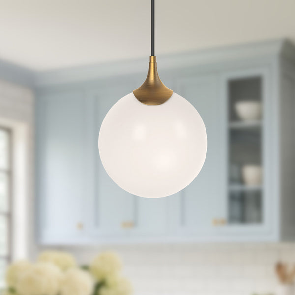 Linnea 8" Orb Pendant Light, Aged Gold/Opal Matte Glass