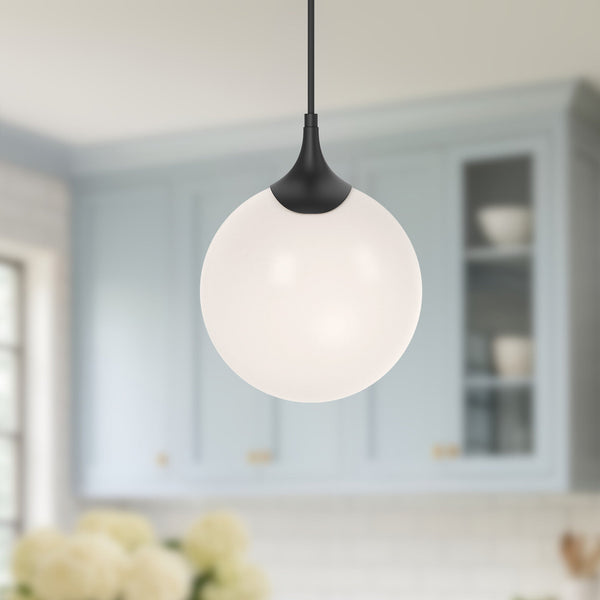 Linnea 8" Orb Pendant Light, Matte Black/Opal Matte Glass