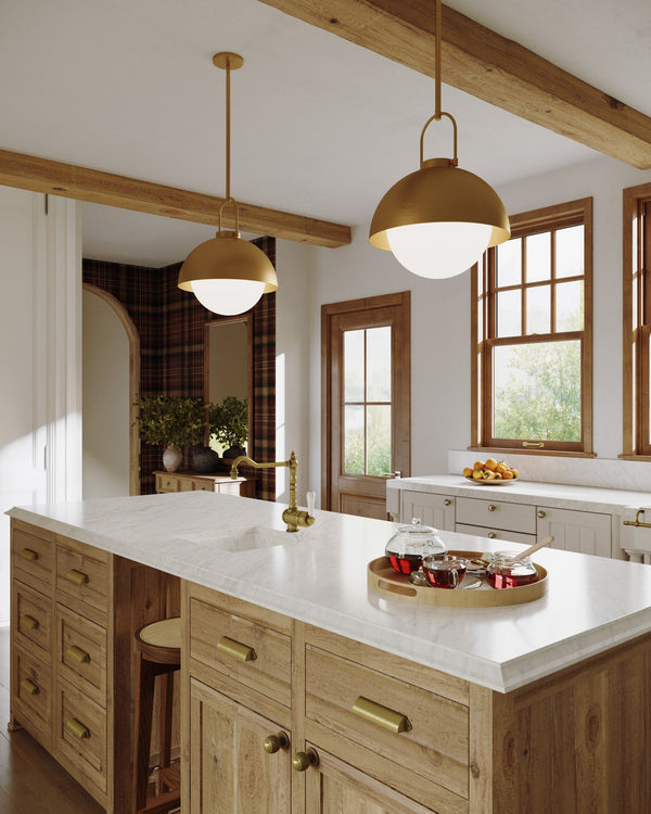 Wichita 16" Dome Pendant Light, Aged Gold/Opal Matte Glass