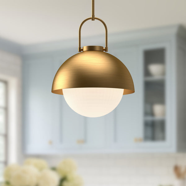 Wichita 16" Dome Pendant Light, Aged Gold/Opal Matte Glass
