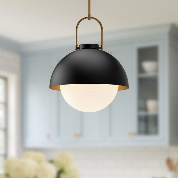 Wichita 16" Dome Pendant Light, Matte Black/Opal Matte Glass