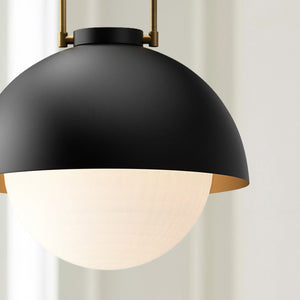 Wichita 16" Dome Pendant Light, Matte Black/Opal Matte Glass