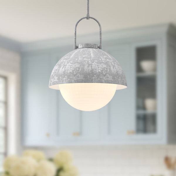 Wichita 16" Dome Pendant Light, Steel Shade/Opal Matte Glass