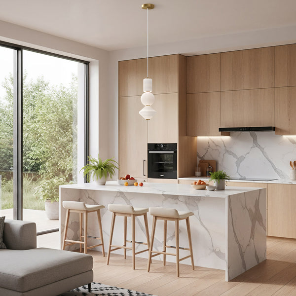 Conroe 8" Stacked LED Pendant Light, Aged Gold/Opal Matte Glass