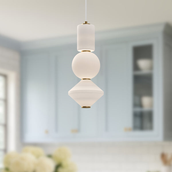 Conroe 8" Stacked LED Pendant Light, Aged Gold/Opal Matte Glass