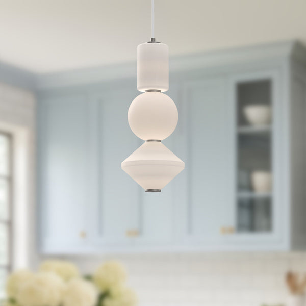 Conroe 8" Stacked LED Pendant Light, Brushed Nickel/Opal Matte Glass