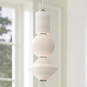 Conroe 8" Stacked LED Pendant Light, Brushed Nickel/Opal Matte Glass