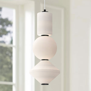 Conroe 8" Stacked LED Pendant Light, Matte Black/Opal Matte Glass