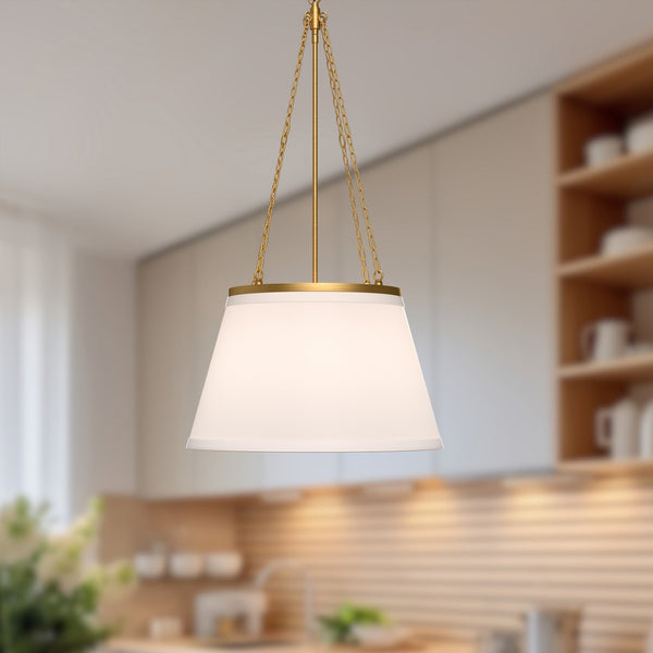 Dumas 18" Pendant Light, Aged Gold/White Linen