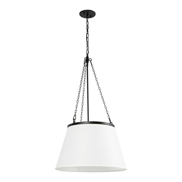 Dumas 18" Pendant Light, Matte Black/White Linen