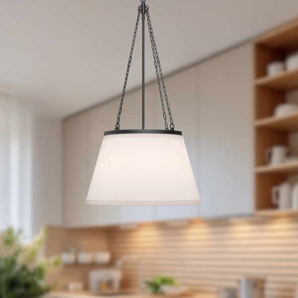 Dumas 18" Pendant Light, Matte Black/White Linen