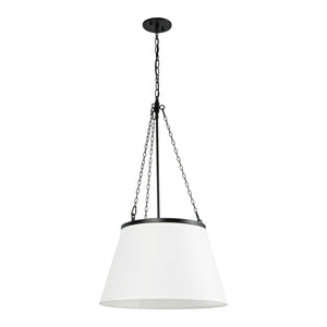 Dumas 18" Pendant Light, Matte Black/White Linen