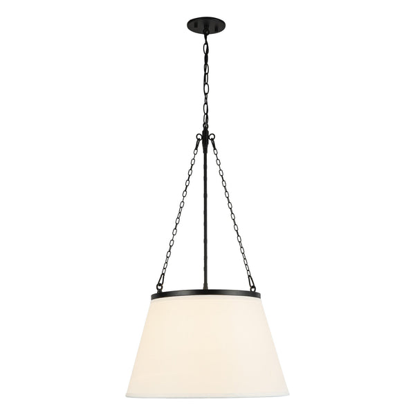 Dumas 18" Pendant Light, Matte Black/White Linen