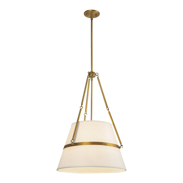 Hudson 18" Pendant Light, Aged Gold/White Linen