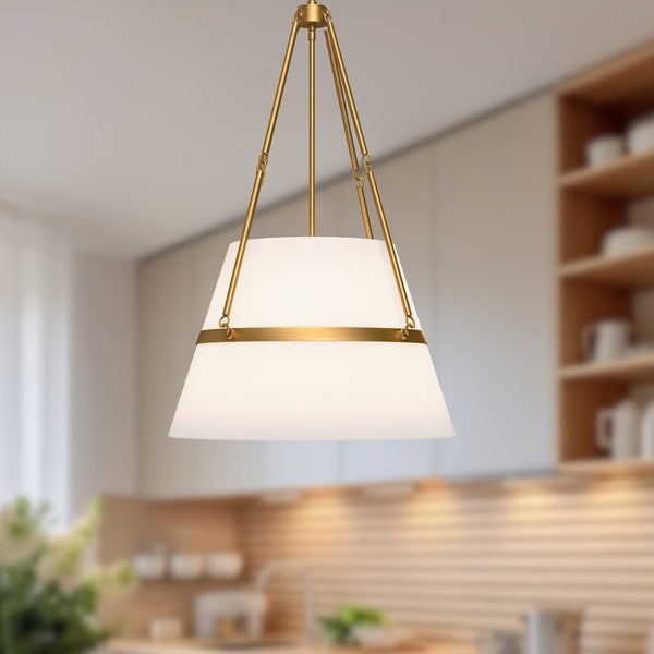 Hudson 18" Pendant Light, Aged Gold/White Linen