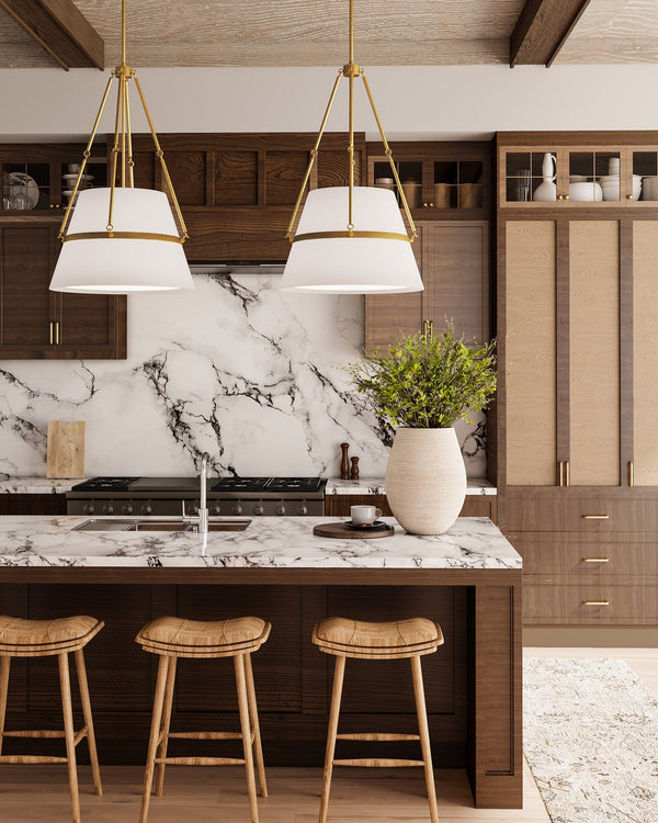 Hudson 18" Pendant Light, Aged Gold/White Linen