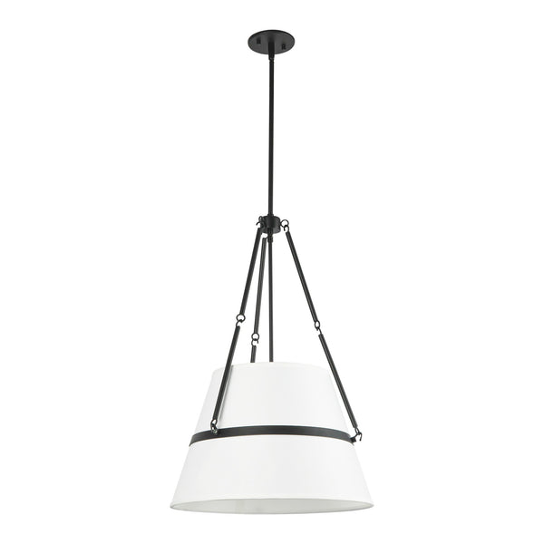 Hudson 18" Pendant Light, Matte Black/White Linen