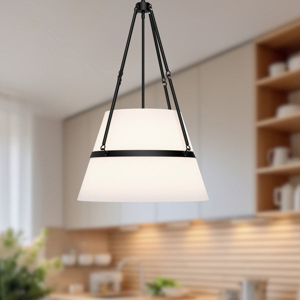 Hudson 18" Pendant Light, Matte Black/White Linen