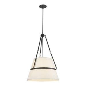 Caeryn 18" Pendant Light, Matte Black/White Linen