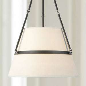 Caeryn 18" Pendant Light, Matte Black/White Linen