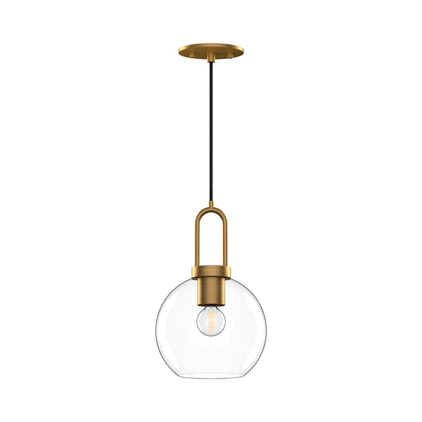 Groves 8" Orb Pendant, Aged Gold/Clear Glass
