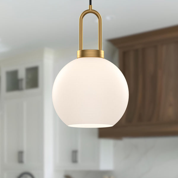 Groves 8" Orb Pendant, Aged Gold/Opal Matte Glass