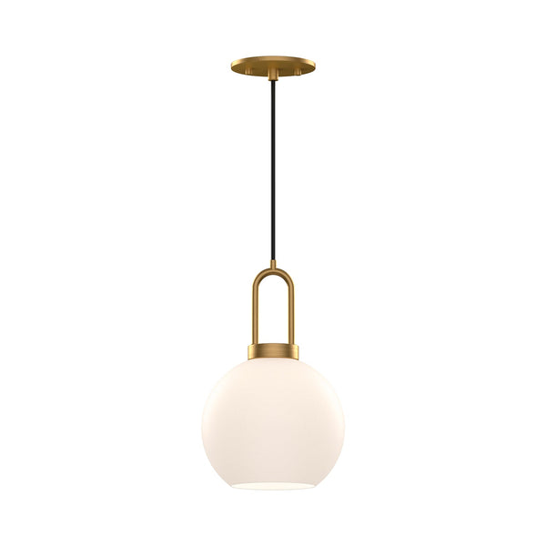 Groves 8" Orb Pendant, Aged Gold/Opal Matte Glass