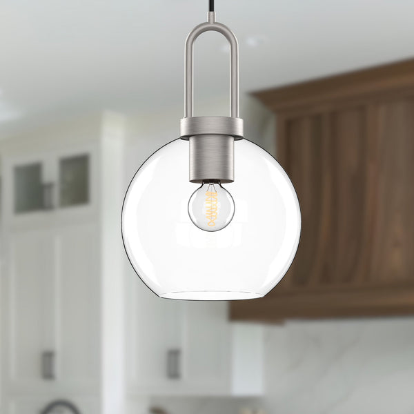 Groves 8" Orb Pendant, Brushed Nickel/Clear Glass