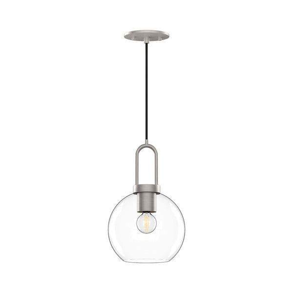 Groves 8" Orb Pendant, Brushed Nickel/Clear Glass