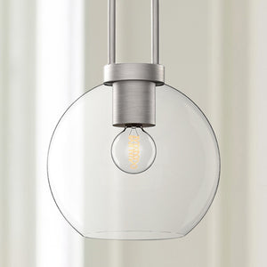 Emi 8" Orb Pendant, Brushed Nickel/Clear Glass
