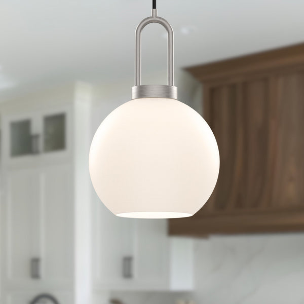 Groves 8" Orb Pendant, Brushed Nickel/Opal Matte Glass
